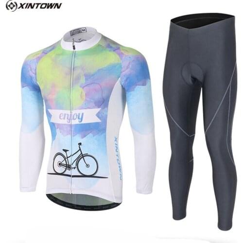 XINTOWN Mens Cycling Jersey Set Ropa Ciclismo Long Sleeves MTB Clothing Breathable Cycling Bike Shirts Bib Pants Sets S-4XL