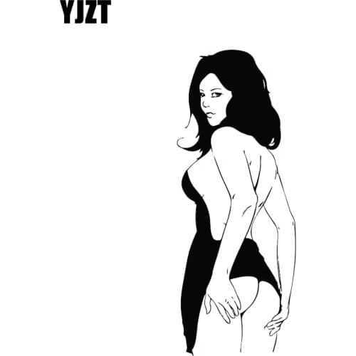 YJZT 6.8*17.1CM Sexy Lady Smiling Back Fashion Design Vinyl Decals Covering The Body Good Quality Black/Silver C20-0315