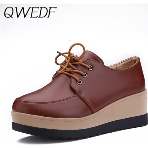 2019 Brand Spring Women Round head Flats shoes Fashion Wedges Womens Loafers Ladies Lace-up shoes Casual platform shoes K6-57