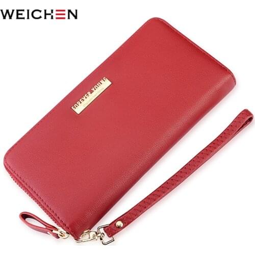 Burgundy Large Capacity Wristband Women Wallet Lady Clutch Purse Cell Phone Pocket Card Holder Long Carteira Red Wallets Female