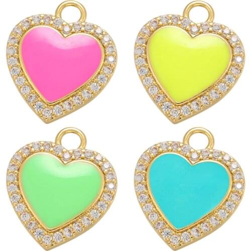 ZHUKOU gold Enamel heart Pendant Enamel Small charms for DIY Handmade Necklace Earrings Jewelry Accessories Wholesale VD966