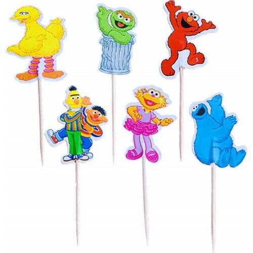 24pcs Cartoon Sesame Street Elmo Bert Big Bird candy bar cupcake topper pick fruit picks baby shower kids birthday party supplly