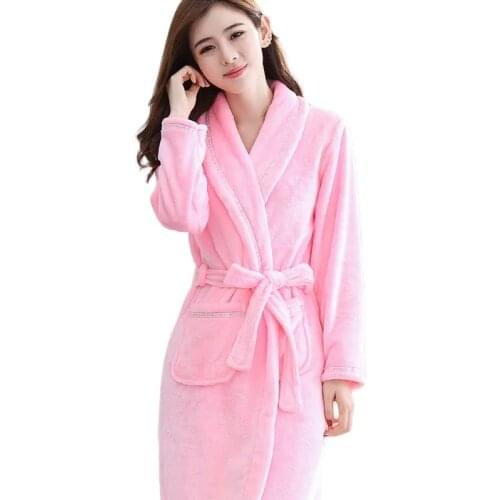 3211-19Winter Thick Warm Female Coral Fleece Kimono Robe Lovers Couple Nightgown Bath Gown Sleepwear Nightwear M L XL XXL 3XL