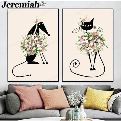 Abstract Animal Wedding Canvas Painting Rat Groom Cat Bride Poster Wall Art Modern Home Room Decoration Frameless