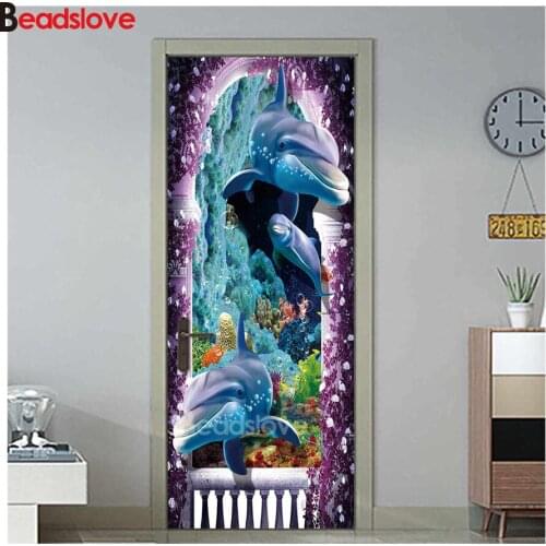 Large Full Square Round Diamond Embroidery 5d Diy Diamond Painting Underwater dolphins coral landscape Cross Stitch