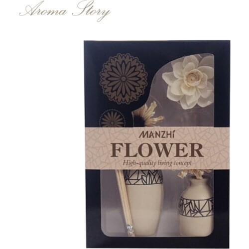 No Fire Aromatherapy Diffuser with 3pcs Dried Flower, 2pcs Ceramic Bottles Home Fragrance Diffuser Rose/Jasmine/Ocean/Lavender