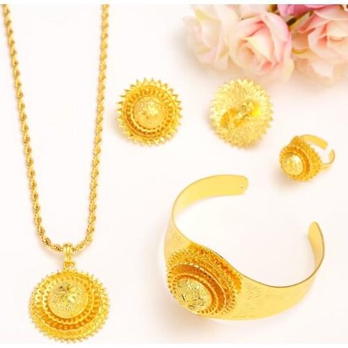 Bangrui New Big Ethiopian Wedding Jewelry Set Gold Color Eritrea Africa Habesha Jewelry For Traditional Festival