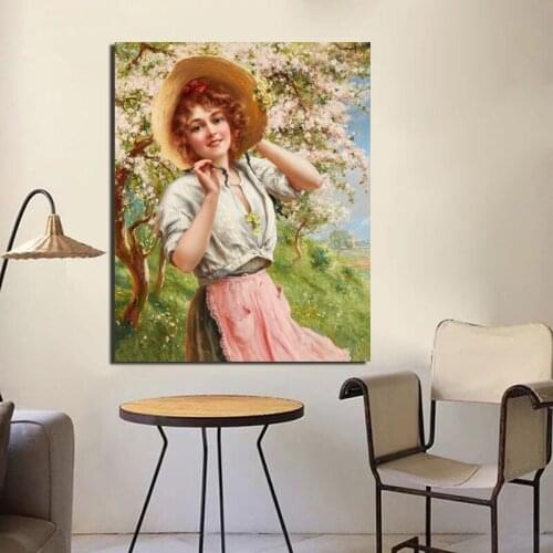 Emile Vernon Girl In Hat Canvas Painting Print Living Room Home Decoration Artwork Modern Wall Art Oil Painting Posters Pictures