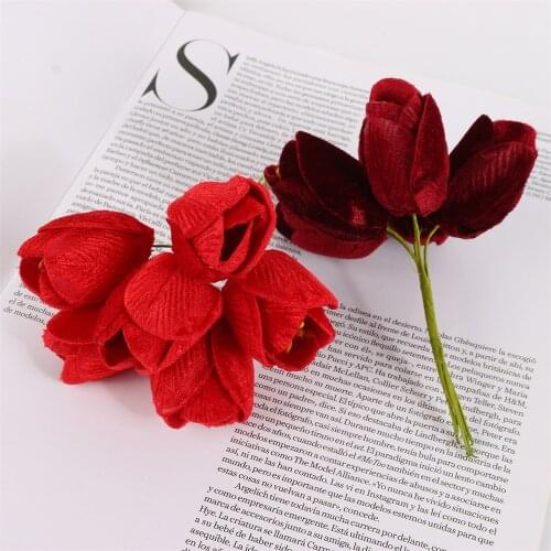 6Pcs Mini Artificial Tulip Flowers Bouquet Home Decor DIY Bridal Wedding Real Touch Wreath Decorative Garden Flower Wall Crafts