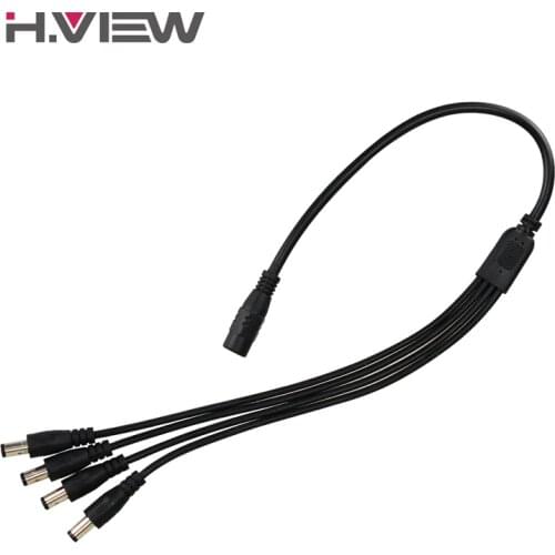 H.View 1 to 4 DC Power Splitter Cable 1 Female to 4 Output Male for CCTV Camera 5.5mm / 2.1mm Surveillance System Accessories