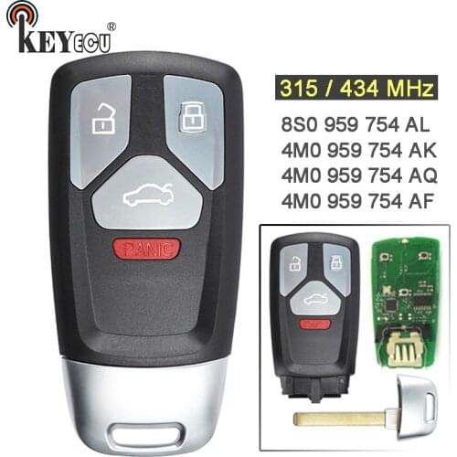 KEYECU 315/ 434MHz 8S0 959 754 AL / 4M0 959 754 AK /AQ /AF Keyless 4 Button Smart Remote Key Fob for Audi A4 A5 Quattro Q7 TT
