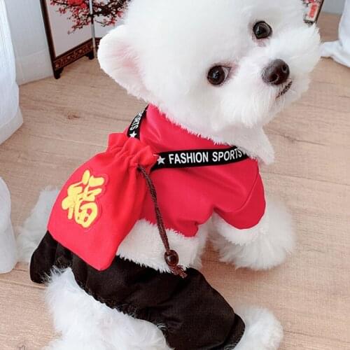 Chinese New Year Dog Clothes Tang Suit Winter Pet Outfit Dog Jumpsuit Coat Jacket Puppy Costume Yorkie Pomeranian Pet Apparel