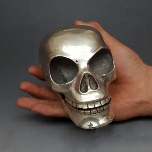 Collectible Old Handwork Tibet silver Bonelike Skull Head Figurine Statue