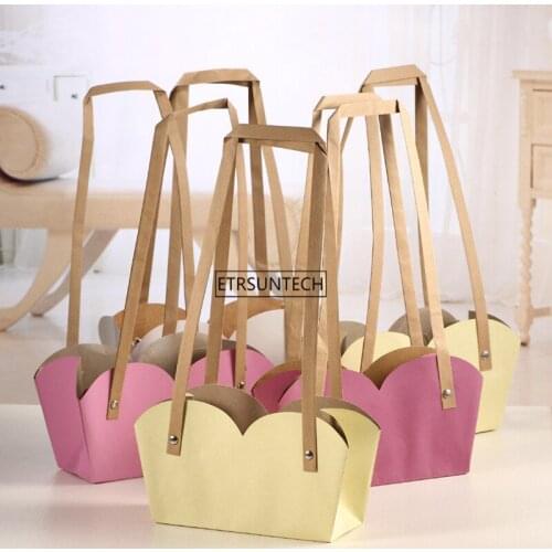 Creative Waterproof Flower Packing Bags Kraft Paper Bonsai Package Plant Pot Carrier With Paper Rope