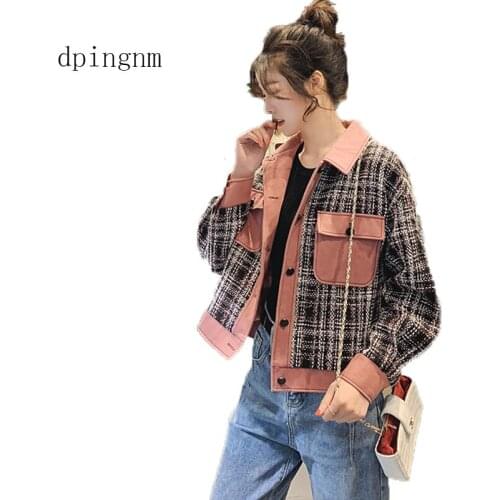 New Comfortable Women Winter Jacket womenShort Button Coat Parkas Thicken Outerwear lattice Short Female Cotton