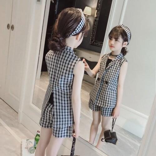 Girls' summer suit new Korean super foreign celebrity sleeveless suit three-piece childrens fashionable small suit