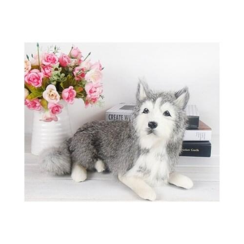 Simulation cute gray lying husky 33x22x20cm model polyethylene&furs dog model home decoration props ,model gift d668
