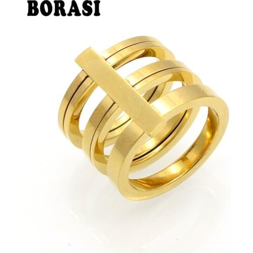 Fashion 3 Rows Layered Rings Midi Rings Punk Knuckle Ring 24k Gold Color Rings For Women Stainless Steel Ring Jewelry Wholesale