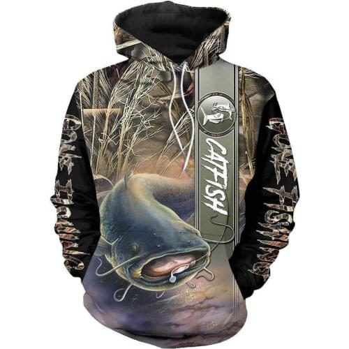 Catfish Fishing Camo 3D Printed Mens Hoodie Harajuku Streetwear Autumn Hooded Sweatshirt Unisex Casual Tracksuits DK036