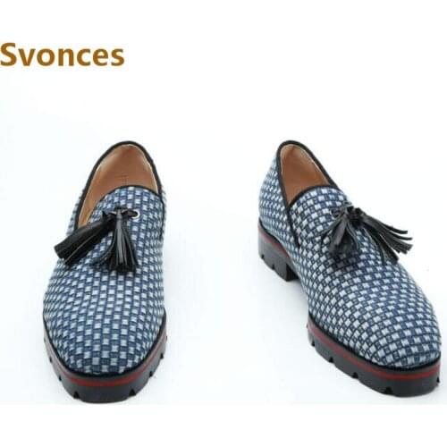 New Arrivals Men Zapatillas Men Shoes Thick Bottom Loafers Luxury Denim Gingham Handmade Fringe Designer Plus Size Shoes Man