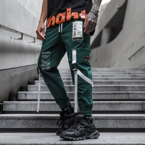 Man Punk Style Harem Pants Mens Sweatpants Ribbons Casual Trousers Male Streetwear Jogging Pants Multi-Pocket Dropshipping