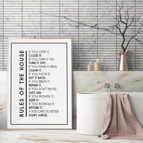House Door Sign Print Bathroom Rules Modern Minimalism Quotes Canvas Painting Funny Family Sign Wall Picture Home Decor No Frame