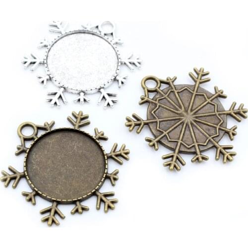 New Fashion 5pcs 25mm Inner Size Antique Silver Plated Bronze Black Snowflake Style Cabochon Base Setting Charms Pendant
