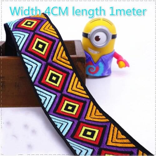New pattern 4CM embroidery national ribbon polyester woven jacquard ribbon trim lace DIY handmade sewing accessories long 1meter