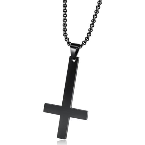 Necklace for Women Stainless Steel Inverted Cross Gold Black Pendant Necklaces Men Jewelry