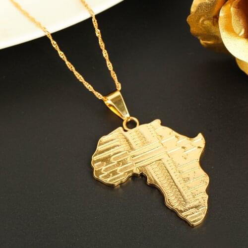 24K Gold Color African Map Pendant Necklace Women Girl African Map Chain Jewelry