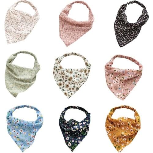 Pastoral Style Vintage Floral Print Elastic Hair Scarf Headband Triangle Head Kerchief Turban Boho Bandana Headwrap