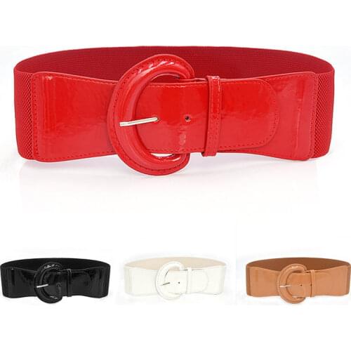 Women Luxury Waist Belts For Dress Pu Patent Leather Elastic Band Waist Belt Solid Black Red White Wide High Quality Waistband