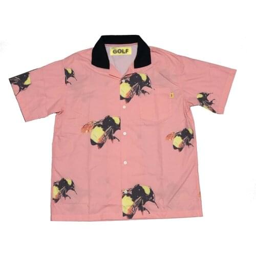 New Men golf Pink Bee Le Fleur Tyler The Creator Cotton Casual Shirts Shirt high quality Pocket Short-sleeves Top M 2XL #AB2a