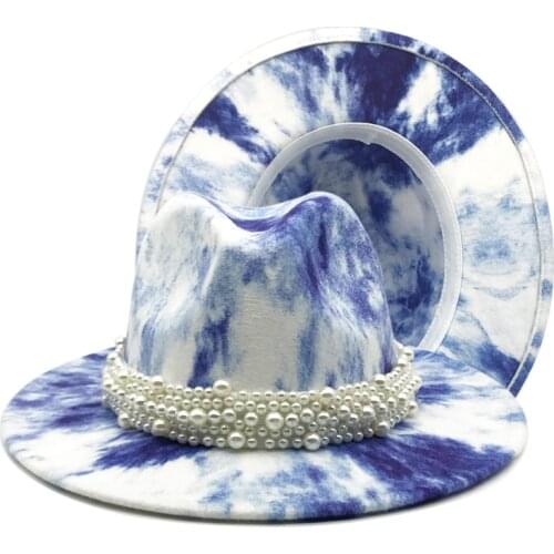 Pearl chain fedoral hat Tie dyed jazz hats Women And Men artist british unisex hat women fashionWool Bowler Hat Wholesale 2020