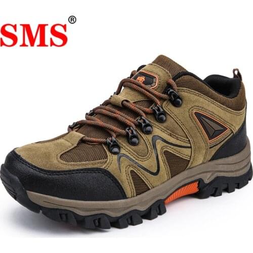 SMS New Men Hiking Shoes Lace Up Sneakers Men Sport Shoes Outdoor Mountain Climbing Shoes Jogging Trekking Sneakers Plus Size