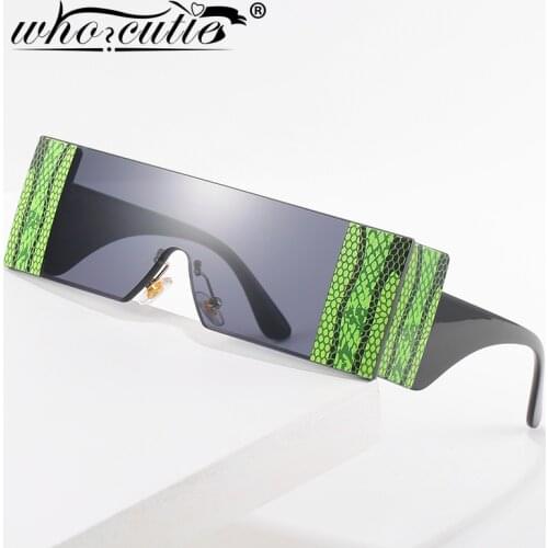 Snakeskin Rectangle Frameless Sunglasses Women Men 2020 Brand Design Wide Thick Frame One Piece Sun Glasses Female Shades S277