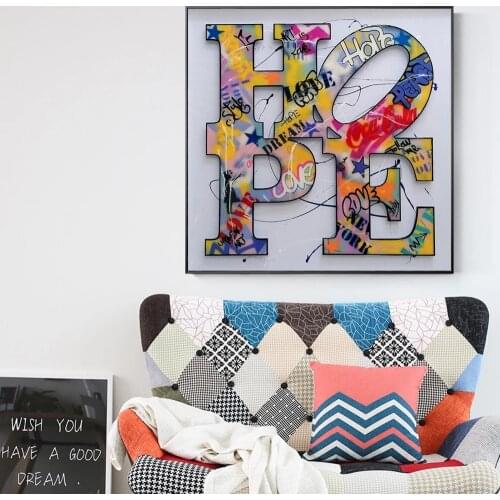 Modern Letters Hope Canvas Painting Abstract Graffiti Art Posters and Prints Modern Wall Art Pictures for Living Room Home Decor