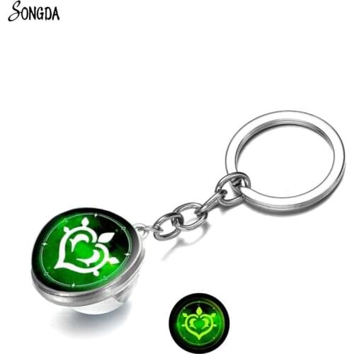 Glowing Anime Genshin Impact Game Cosplay Prop Keychain Eye of God Water Wind Thunder Fire Rock Ice Element Glass Ball Key Rings