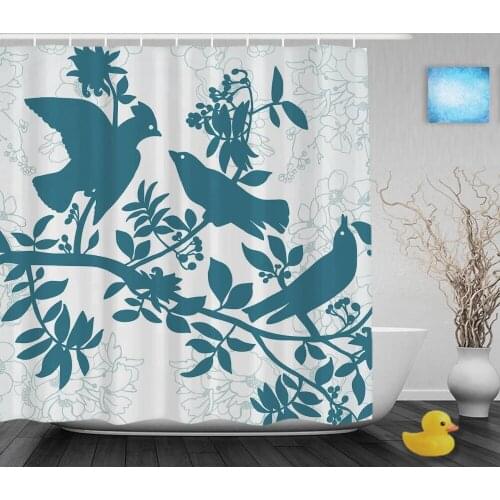 Spring Birds And Flowers Bathroom Shower Curtains Beautiful Nature Scene Shower Curtain Waterproof Polyester Fabric With Hooks
