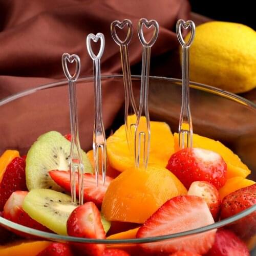 100PCS Fruit Fork Children Snack Cake Dessert Food Fruit Pick Mini Party Festival Love Tableware Decoration Plastic Toothpick