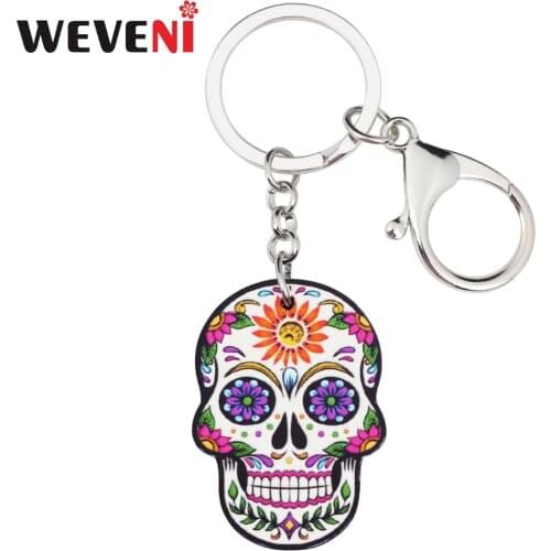 WEVENI Acrylic Halloween Punk Skeleton Skull Key Chains Keychain For Women Girl Female Holder Car Key Novelety Charms GIFT 2018