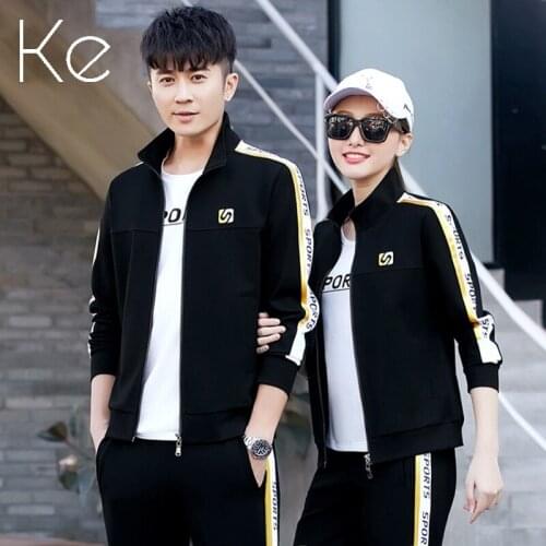KE New 2021 Casual sports suit women polyester blue red black big size long-sleeved sweater three-piece couple sportswear