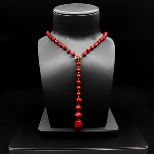 HUAMI Luxury Wool Sweate Chain Necklace Shell Pearl With Red Color Top Quality Fashion Fine Jewelry Necklaces for Women