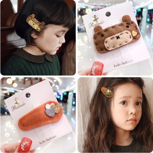 Winter Children Cute Flog Bear Rectangle Love Waterdrop Hair Clips Girls Colors Nylon Barrettes Hairpins Kids Hair Accessories