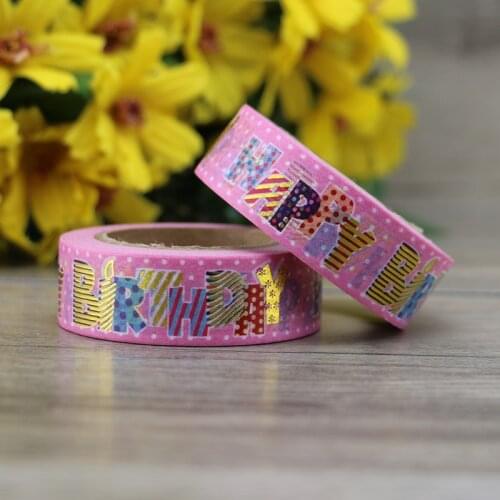 10m Pink Foil Washi Tape Paper Happy Birthday Japanese Stationery Kawaii Sticker Scrapbooking Tools Masking Tape Diy Photo Album