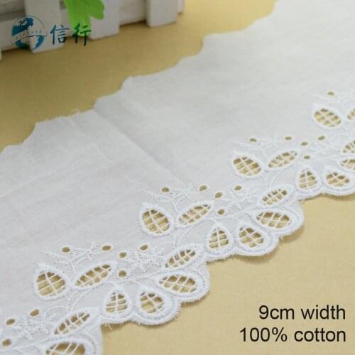 10yards 9cm Cotton embroid lace sewing ribbon guipure trims or fabric warp knitting DIY Garment Accessories free shipping#3615