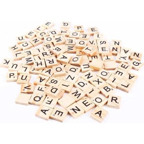 100pcs Puzzle Tiles Letters Alphabet Wooden Pieces Numbers Pendants Spelling Wedding Decoration Gift Tags
