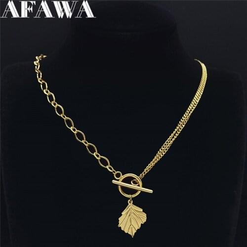 2021 Fashion Punk Stainless Steel Leave Chain Necklace Women Gold Color Necklaces Jewelry cadenas de acero inoxidab NXS01