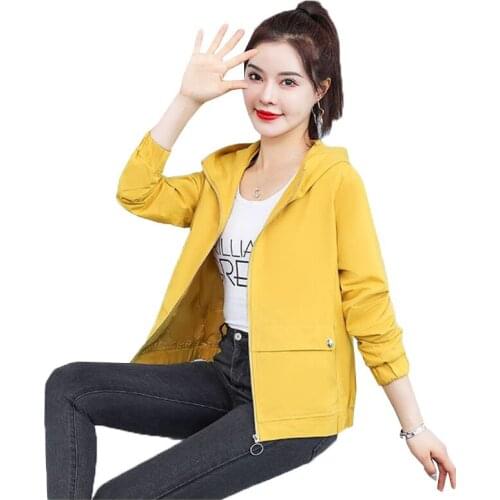 2021 New Womens Windbreaker Jacket Coat Autumn Fashion hooded With Lining Loose Tops Outerwear Ladies Basic Short Jackets Women