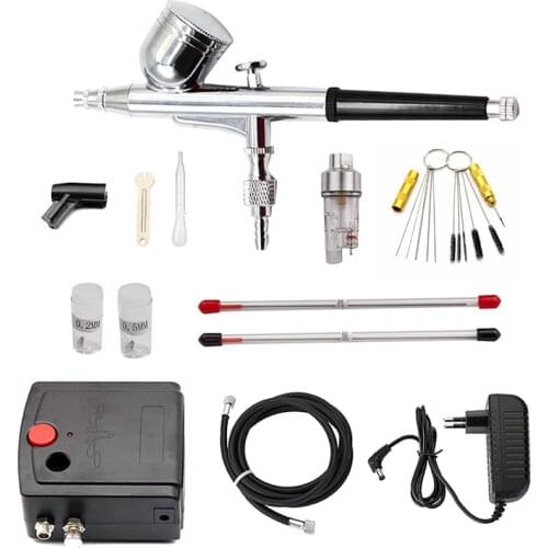 Dual-Action Airbrush with Compressor 0.3mm Spray Gun Airbrush Kit for Nail Airbrush for Painting Model Cake Car